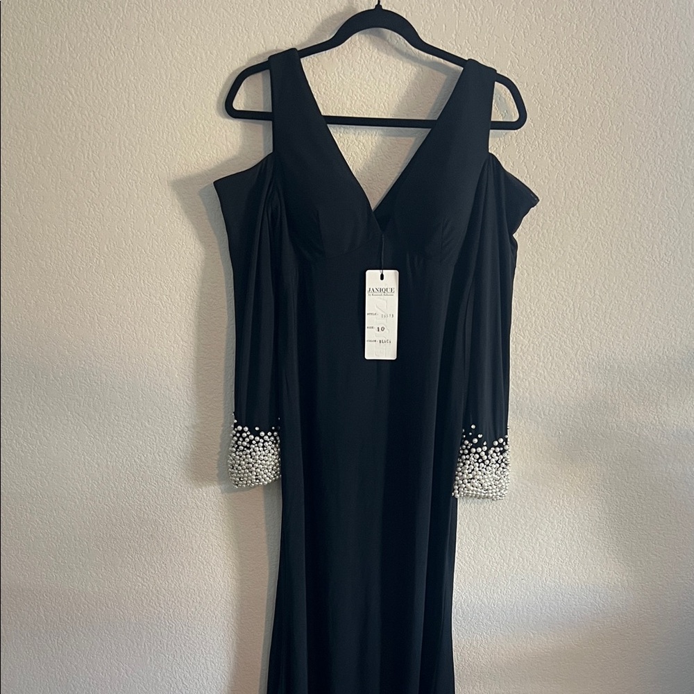 Chic Black Off-Shoulder Dress with Beaded Sleeves